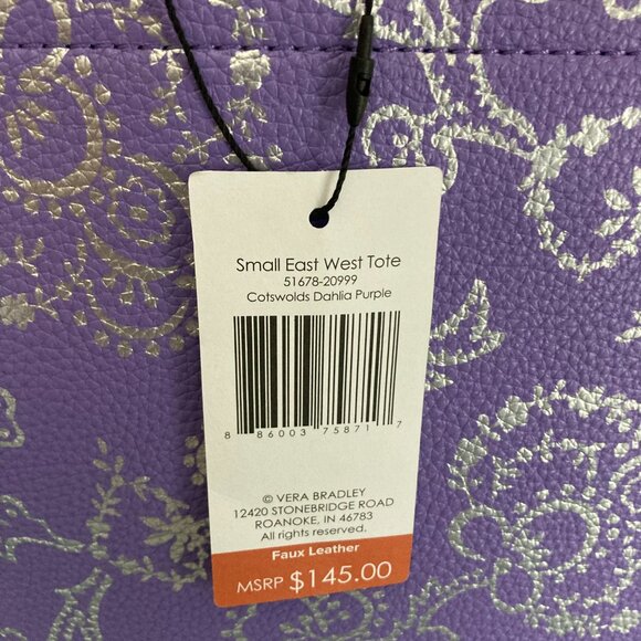 Vera Bradley NWT East West Tote Cotswolds Dahlia Purple Silver Floral VHTF - Picture 9 of 14